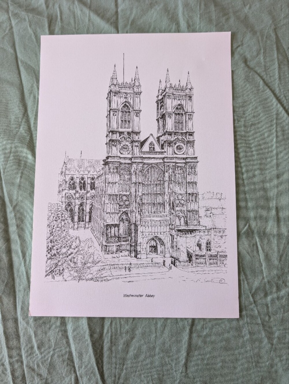 Westminster Abbey Architectural Art Print - Black Ink Sketch